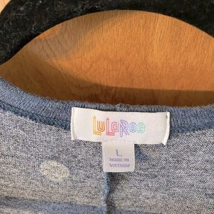 Blue with white polka dots Lula Roe duster sweater with pockets / woman’s large